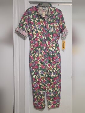 80's NWT 100% Cotton VTG Floral Jumpsuit Sz L